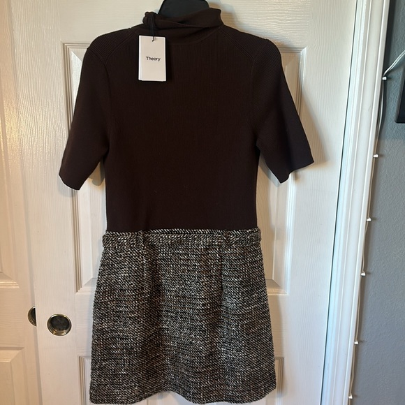 NWT Theory Knit Combo Dress in Brown Multi - Picture 10 of 12